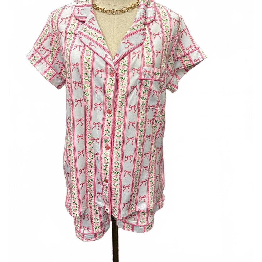 NEW SIMPLY SOUTHERN women's 2-piece lounge pajama set in bow stripe